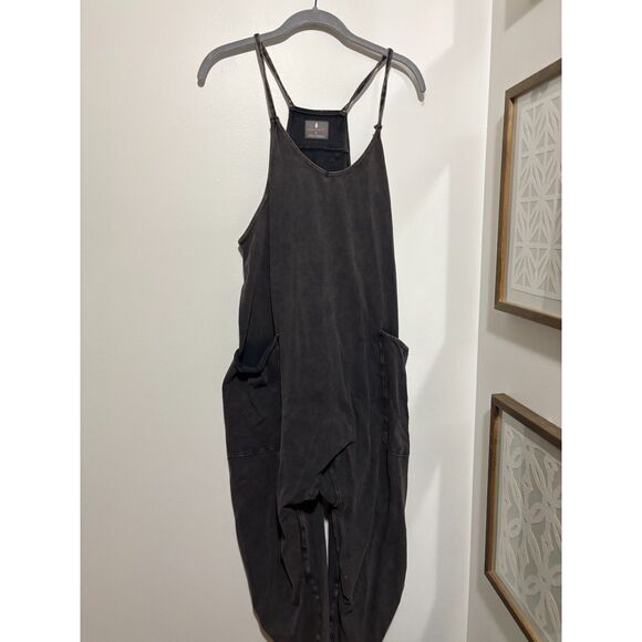 Free People Movement Hot Shot Onesie Black Charcoal Harem Jumpsuit M Lagenlook - Picture 2 of 7